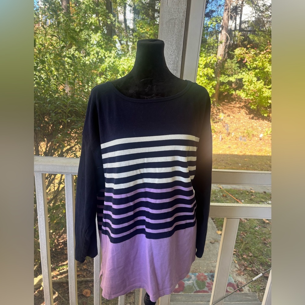 Talbots Navy and Purple Striped Long Sleeve Top